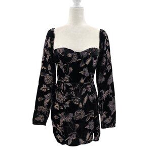 NEW Lulus Womens Small Dress Simply Decadent Black Floral Velvet Burnout Bustier